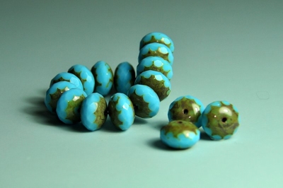 5020304 5 X Glaskraal facet aqua 9x14mm