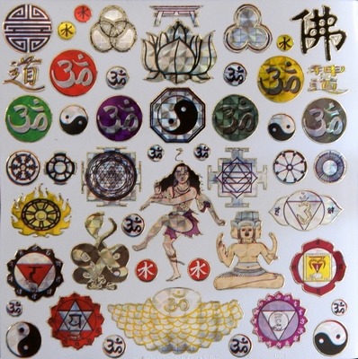 STG314 Yin & Yang en Budha afm.Stickervel 15 X 15 CM