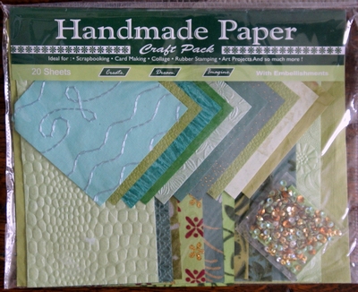 Handmade Paper met Embellisments Green