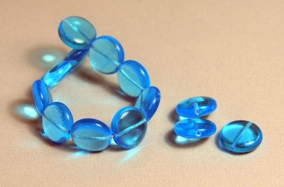 5030748 10 X Glaskraal rond plat aqua 12mm