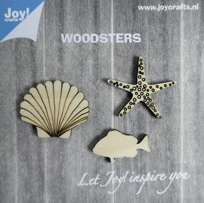 6320/0003 Woodsters - Houten figuren - Zeester- schelp- vis