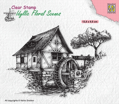 IFS028 Clear stamps Idyllic Floral Scenes Water-mill
