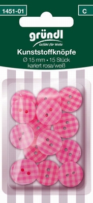 1451-01 Kunststof knoop roze/wit geruit
