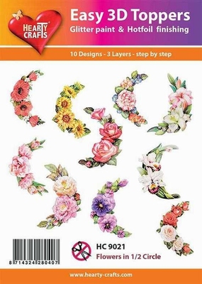 HC9021 Hearty Crafts Easy 3D Toppers Flowers in halve cirkel