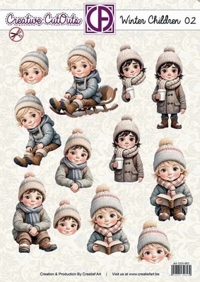3D Doordrukvel - Winter children 02 - 4 Prentjes