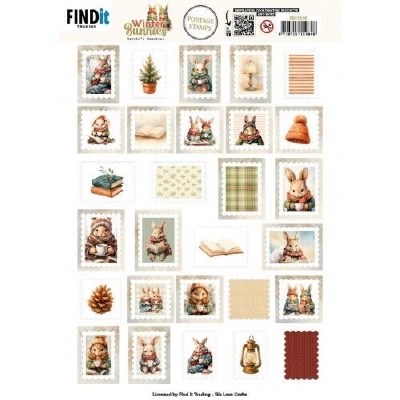 SB11100 Berries Beauties - Winter Bunnies - Push Out Postage Stamp