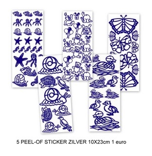 5 Peel-of stickers dieren zilver