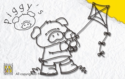 PI009 Nellie Snellen Stempel Pig with Kite